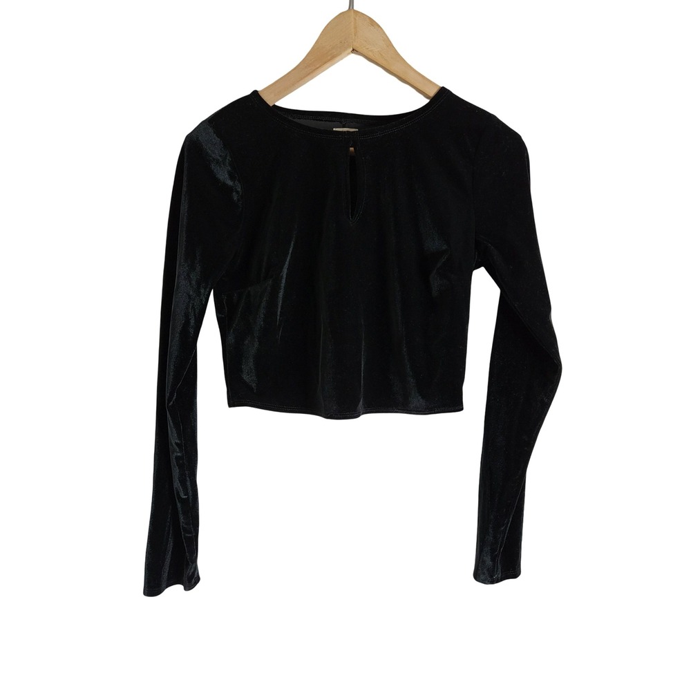 Hollister Womens Black Velvet Keyhole Long Sleeve Crop Top L Vampy Aesthetic